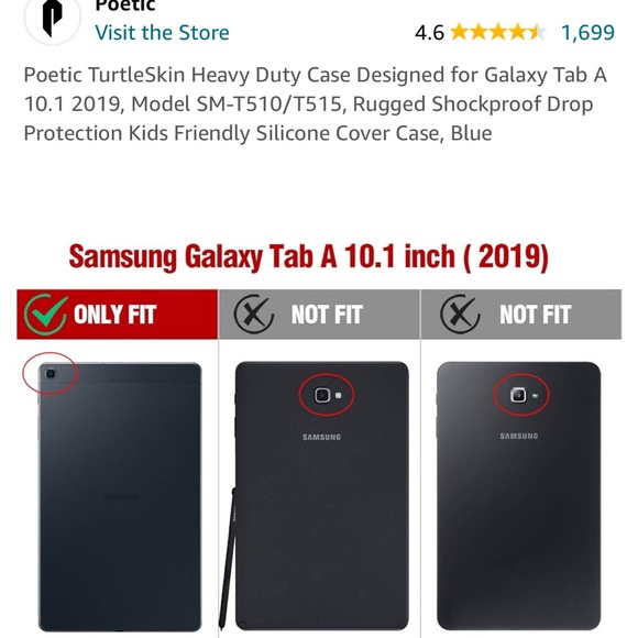 Tablet Poetic TurtleSkin Designed for Galaxy Tab A 10.1 2019, Model SM-T510/T515 - Picture 4 of 8